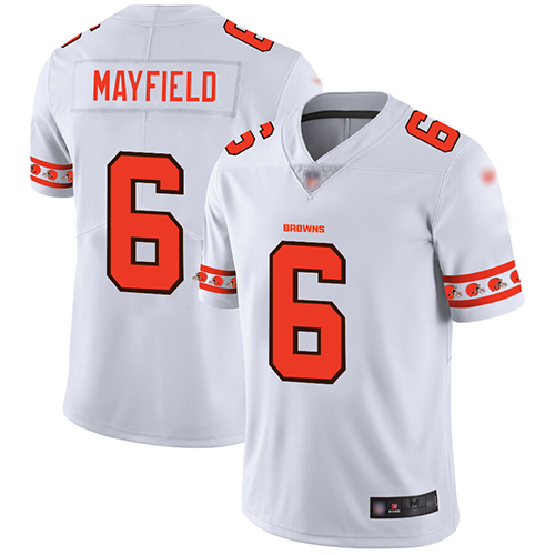 Browns #6 Baker Mayfield White Men's Stitched Football Limited Team Logo Fashion Jersey Browns #6 Baker Mayfield White Men's Stitched Football Limited Team Logo Fashion Jersey