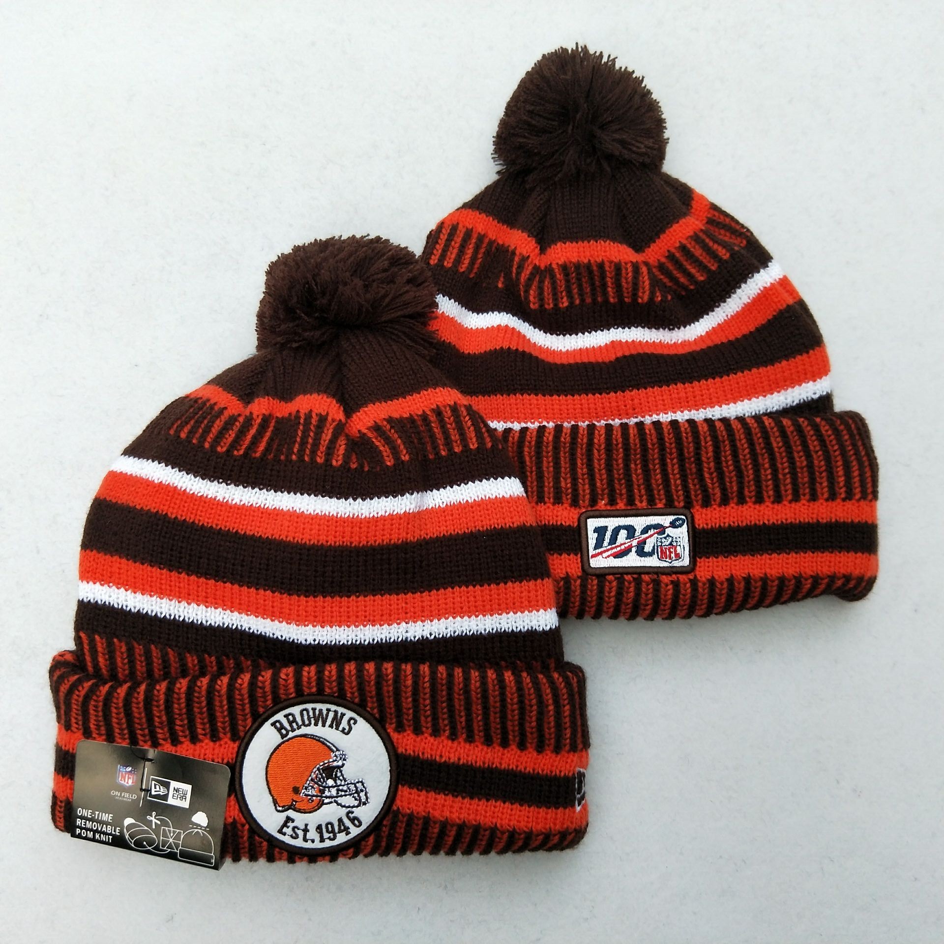 Browns Team Logo Brown 100th Season Pom Knit Hat YD