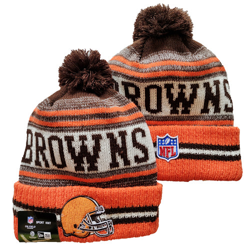 Browns Team Logo Orange And Brwon Pom Cuffed Knit Hat YD