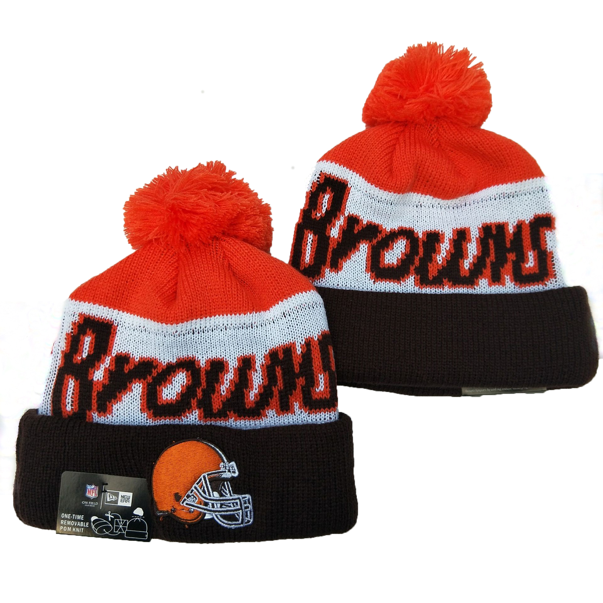 Browns Team Logo Red White Black Pom Knit Hat YD