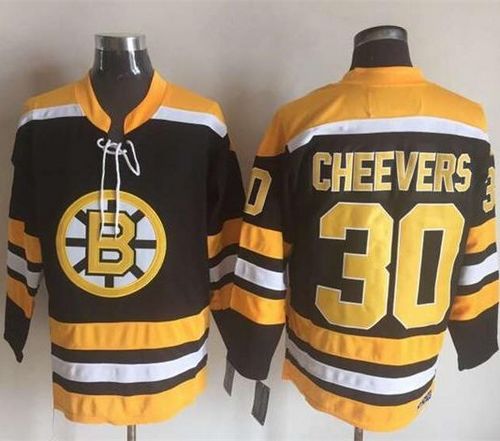Bruins #30 Gerry Cheevers Black Yellow CCM Throwback New Stitched NHL Jersey