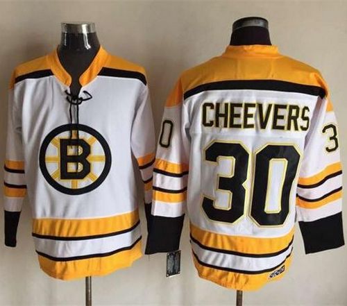 Bruins #30 Gerry Cheevers White CCM Throwback Stitched NHL jerseys