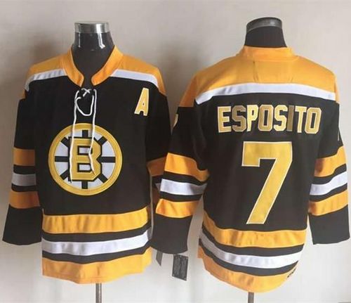 Bruins #7 Phil Esposito Black Yellow CCM Throwback New Stitched NHL Jersey