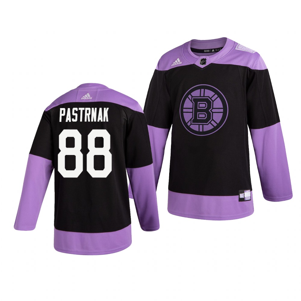 Bruins 88 David Pastrnak Black Purple Hockey Fights Cancer Adidas Jersey