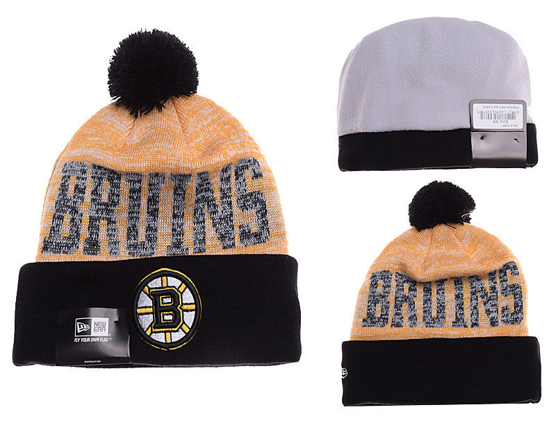Bruins Fresh Logo Black Yellow With Pom Knit Hat YD Bruins Fresh Logo Black Yellow With Pom Knit Hat YD