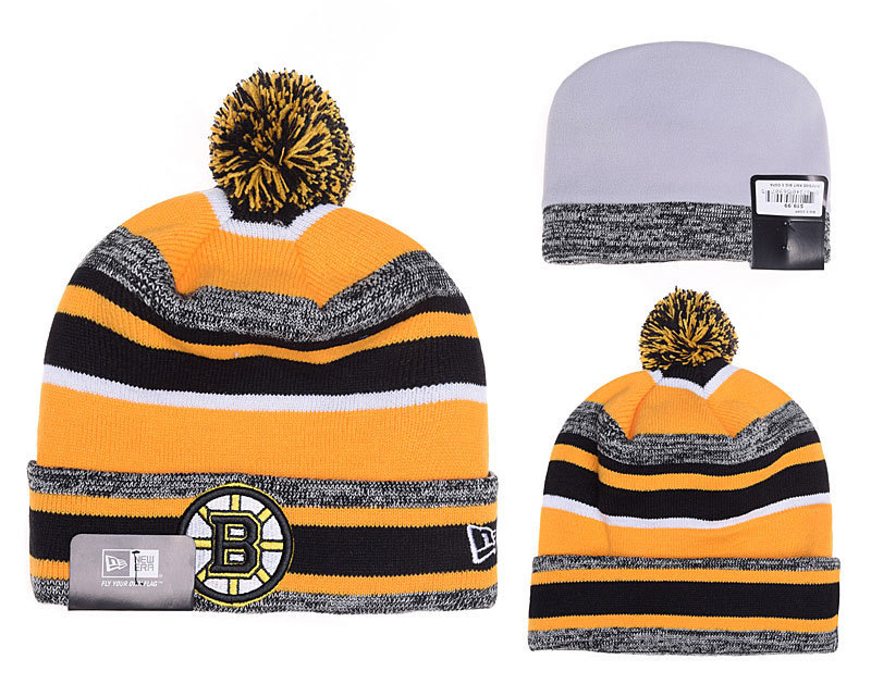 Bruins Fresh Logo Yellow Black Pom Knit Hat YD Bruins Fresh Logo Yellow Black Pom Knit Hat YD
