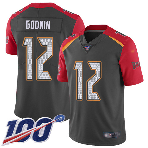 Buccaneers #12 Chris Godwin Gray Men's Stitched Football Limited Inverted Legend 100th Season Jersey Buccaneers #12 Chris Godwin Gray Men's Stitched Football Limited Inverted Legend 100th Season Jersey