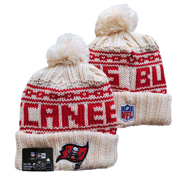 Buccaneers Team Logo Pom Cuffed White Knit Hat  YD