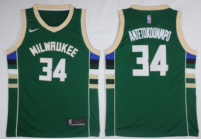 Bucks 34 Giannis Antetokounmpo Green Nike Swingman Jersey