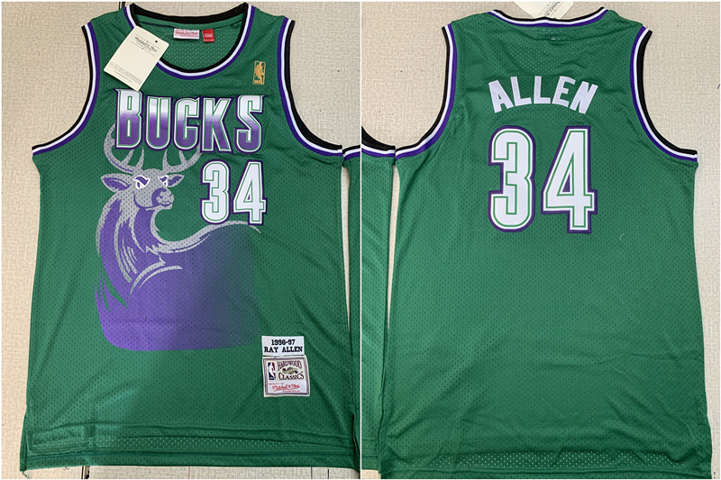 Bucks 34 Ray Allen Green 1996-97 Hardwood Classics Mesh Jersey Bucks 34 Ray Allen Green 1996-97 Hardwood Classics Mesh Jersey