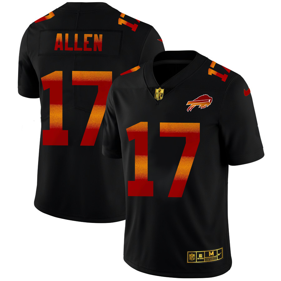 Buffalo Bills #17 Josh Allen Men's Black Nike Red Orange Stripe Vapor Limited NFL Jersey Buffalo Bills #17 Josh Allen Men's Black Nike Red Orange Stripe Vapor Limited NFL Jersey