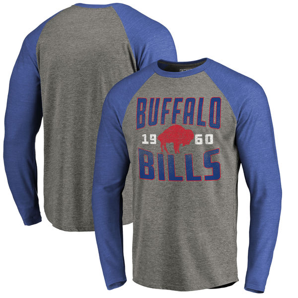 Buffalo Bills NFL Pro Line By Fanatics Branded Timeless Collection Antique Stack Long Sleeve Tri-Blend Raglan T-Shirt Ash Buffalo Bills NFL Pro Line By Fanatics Branded Timeless Collection Antique Stack Long Sleeve Tri-Blend Raglan T-Shirt Ash