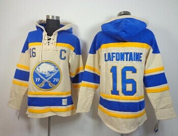 Buffalo Sabres #16 Pat Lafontaine Cream Sawyer Hooded Sweatshirt Stitched NHL Jersey