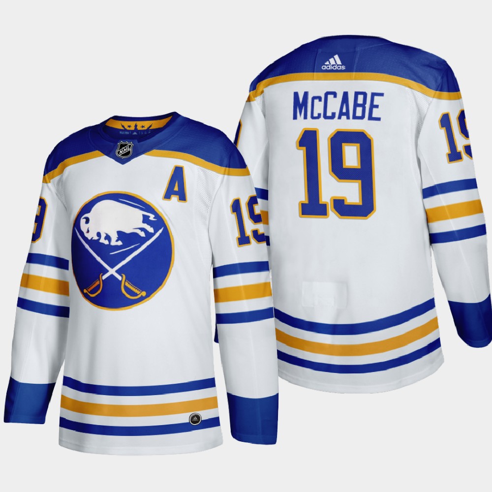 Buffalo Sabres #19 Jake Mccabe Men's Adidas 2020-21 Away Authentic Player Stitched NHL Jersey White Buffalo Sabres #19 Jake Mccabe Men's Adidas 2020-21 Away Authentic Player Stitched NHL Jersey White