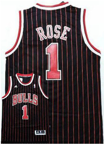 Bulls #1 Derrick Rose Black Red Strip Stitched NBA Jersey
