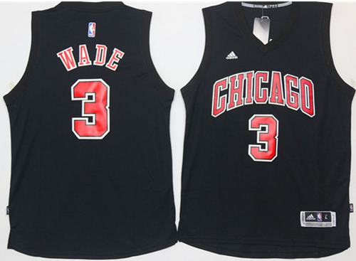 Bulls #3 Dwyane Wade Black Fashion Stitched NBA Jersey