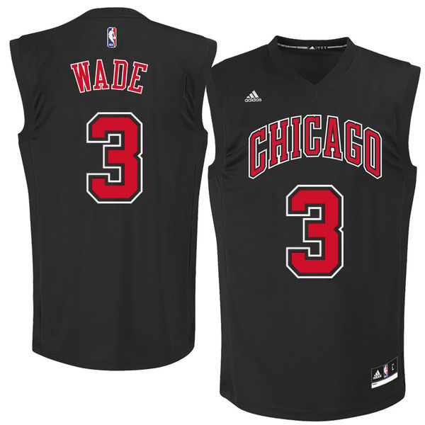 Bulls 3 Dwayne Wade Black Fashion Replica Jersey