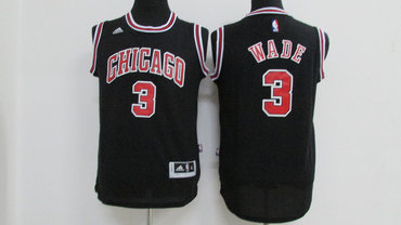 Bulls 3 Dwyane Wade Black Youth Swingman Jersey