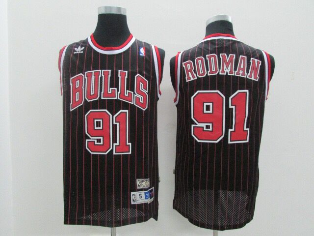 Bulls 91 Dennis Rodman Black Mesh Hardwood Classics Jersey