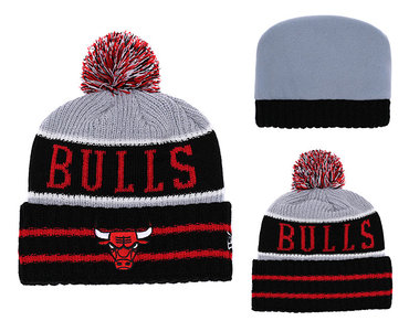Bulls Black Banner Block Cuffed Knit Hat With Pom YD