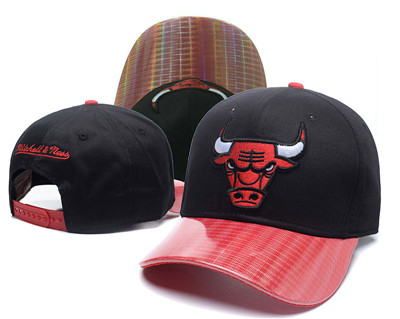 Bulls Team Logo Black Mitchell & Ness Peaked Adjustable Hat GS