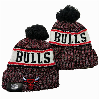 Bulls Team Logo Red White Wordmark Cuffed Pom Knit Hat YD Bulls Team Logo Red White Wordmark Cuffed Pom Knit Hat YD
