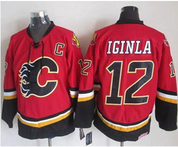 Calgary Flames #12 Jarome Iginla Red& Black CCM Throwback Stitched NHL Jersey