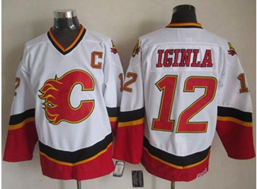 Calgary Flames #12 Jarome Iginla White&Black CCM Throwback Stitched NHL Jersey