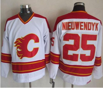 Calgary Flames #25 Joe Nieuwendyk White CCM Throwback Stitched NHL Jersey
