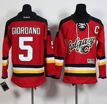 Calgary Flames #5 Mark Giordano Red Alternate Stitched Youth NHL Jersey