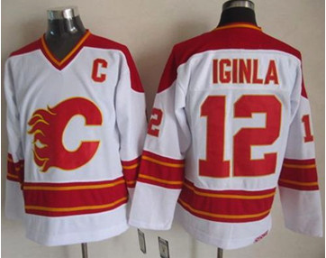 Calgary Flames#12 Jarome Iginla White CCM Throwback Stitched NHL Jersey