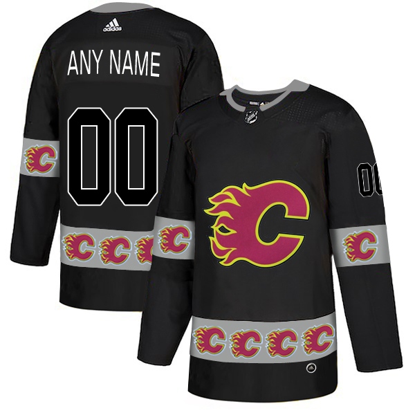 Calgary Flames Black Men's Customized Team Logos Fashion Adidas Jersey Calgary Flames Black Men's Customized Team Logos Fashion Adidas Jersey