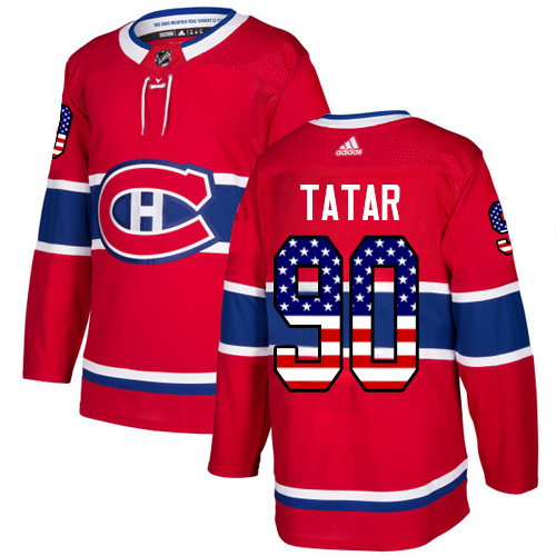 Canadiens #90 Tomas Tatar Red Home Authentic USA Flag Stitched Hockey Jersey