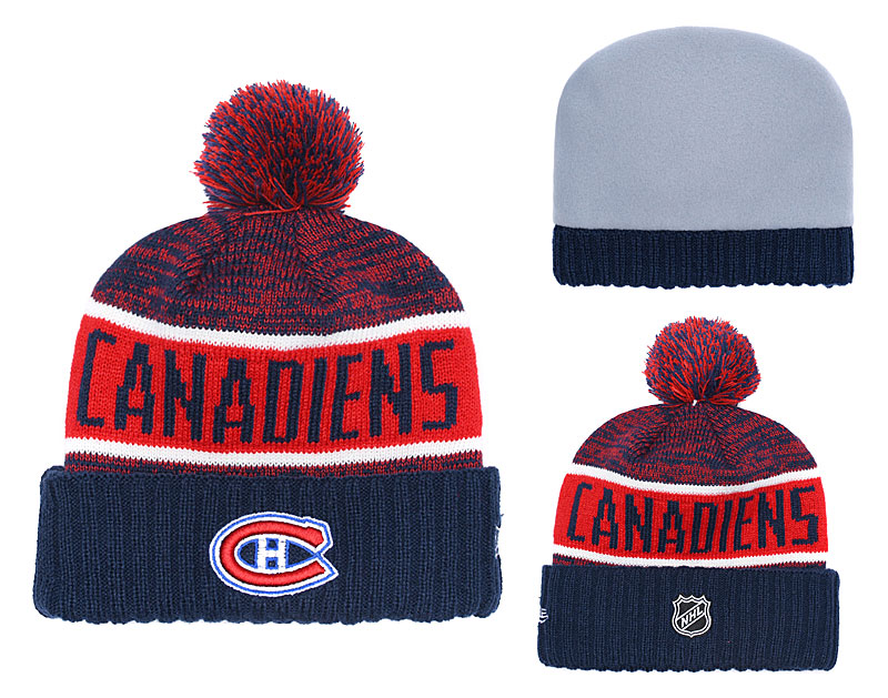Canadiens Fresh Logo Navy Red Pom Knit Hat YD