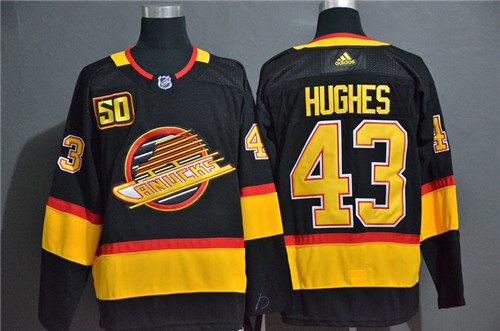Canucks 43 Quinn Hughes Black 50th Season Adidas Jersey Canucks 43 Quinn Hughes Black 50th Season Adidas Jersey