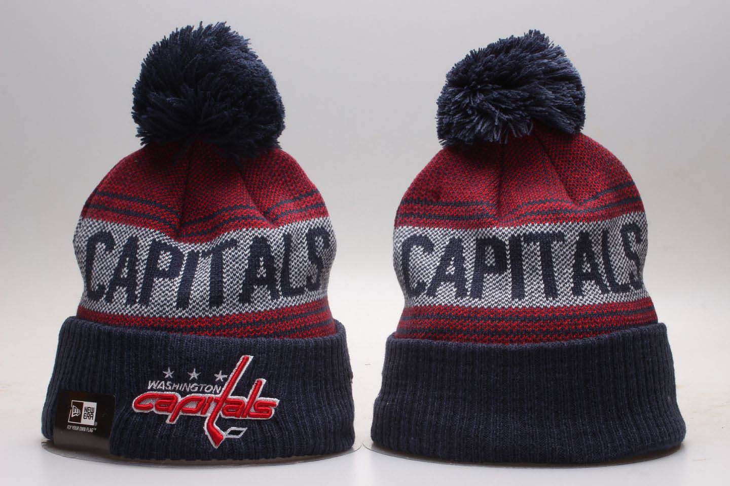 Capitals Fresh Logo Navy Cuffed Pom Knit Hat YP