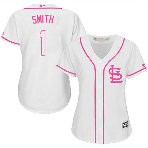 Cardinals #1 Ozzie Smith White Pink Fashion Women's Stitched MLB Jersey