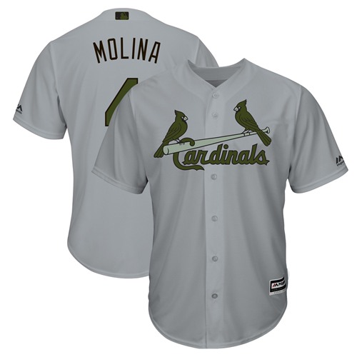 Cardinals #4 Yadier Molina Grey New Cool Base 2018 Memorial Day Stitched Baseball Jersey