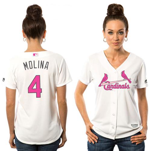 Cardinals #4 Yadier Molina White Mother's Day Cool Base Women's Stitched MLB Jersey Cardinals #4 Yadier Molina White Mother's Day Cool Base Women's Stitched MLB Jersey