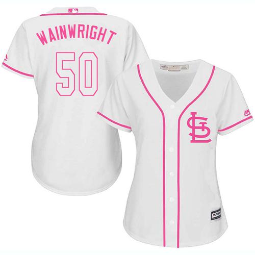 Cardinals #50 Adam Wainwright White Pink Fashion Women's Stitched MLB Jersey Cardinals #50 Adam Wainwright White Pink Fashion Women's Stitched MLB Jersey