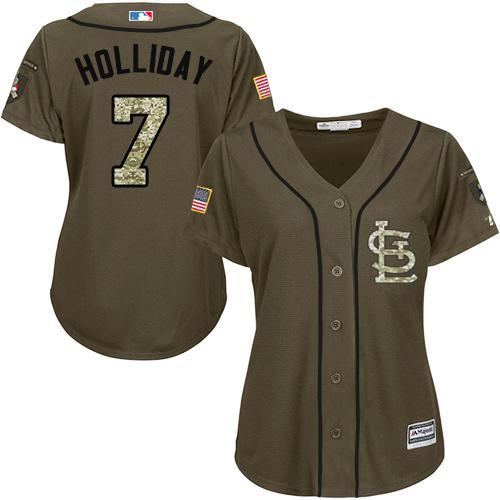 Cardinals #7 Matt Holliday Green Salute to Service Women's Stitched MLB Jersey Cardinals #7 Matt Holliday Green Salute to Service Women's Stitched MLB Jersey