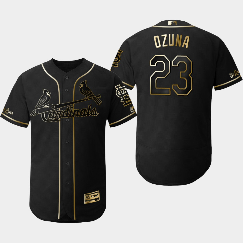 Cardinals 23 Marcell Ozuna Black Gold Flexbase Jersey