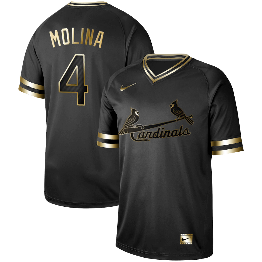 Cardinals 4 Yadier Molina Black Gold Nike Cooperstown Collection Legend V Neck Jersey