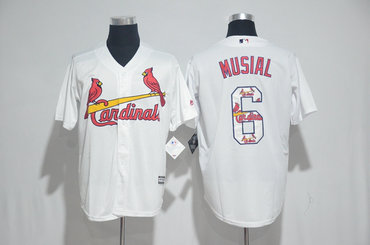 Cardinals 6 Stan Musial White With Team Logo Print Cool Base Jersey