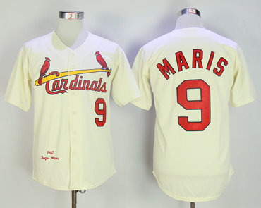 Cardinals 9 Roger Maris Cream 1967 Mitchell & Ness Throwback Jersey