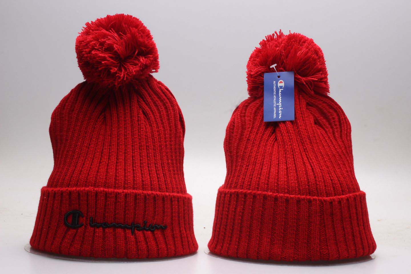 Champion Red Fashion Sport Pom Knit Hat YP Champion Red Fashion Sport Pom Knit Hat YP