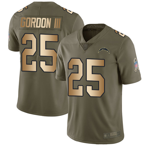 Chargers #25 Melvin Gordon III Olive Gold Youth Stitched Football Limited 2017 Salute to Service Jersey