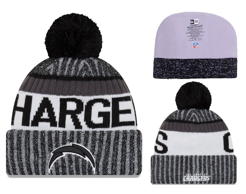Chargers Black 2017 NFL Sideline Pom Knit Hat YD