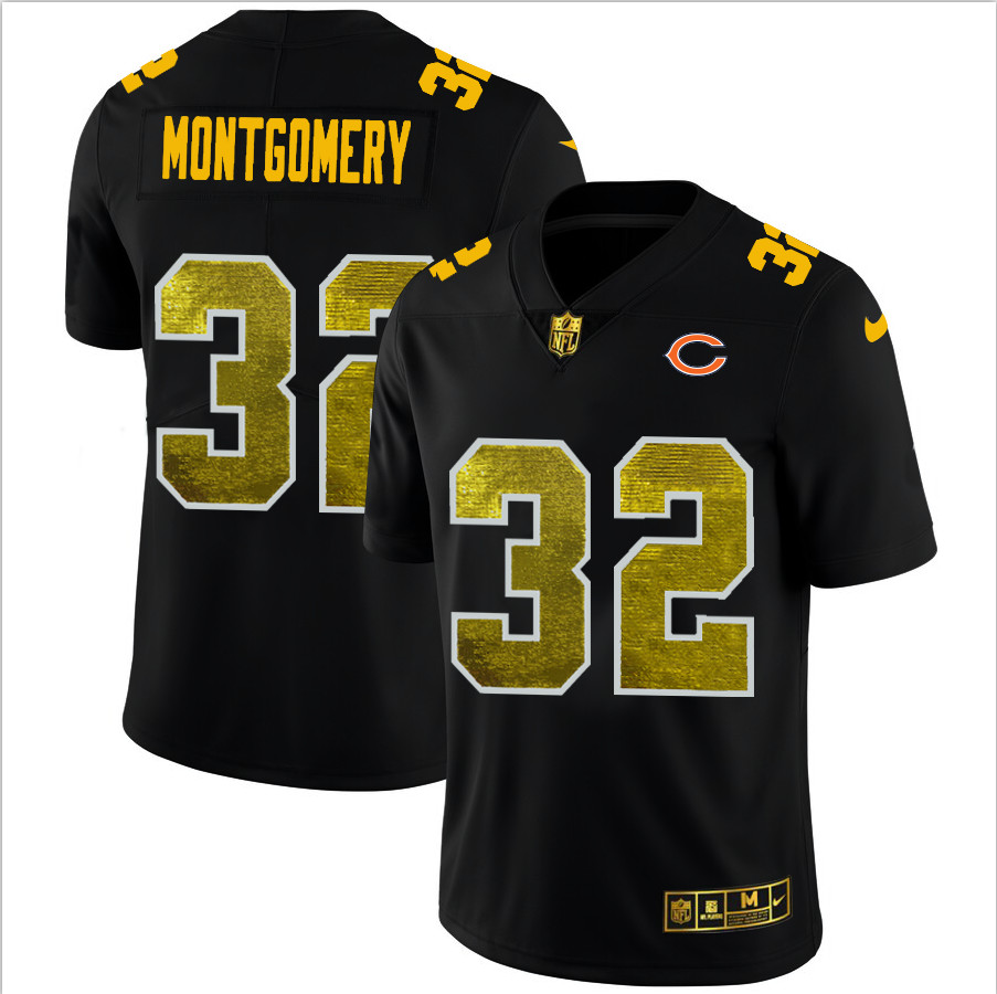Chicago Bears #32 David Montgomery Men's Black Nike Golden Sequin Vapor Limited NFL Jersey Chicago Bears #32 David Montgomery Men's Black Nike Golden Sequin Vapor Limited NFL Jersey