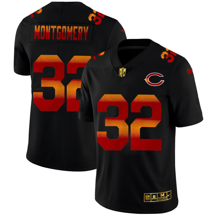 Chicago Bears #32 David Montgomery Men's Black Nike Red Orange Stripe Vapor Limited NFL Jersey Chicago Bears #32 David Montgomery Men's Black Nike Red Orange Stripe Vapor Limited NFL Jersey
